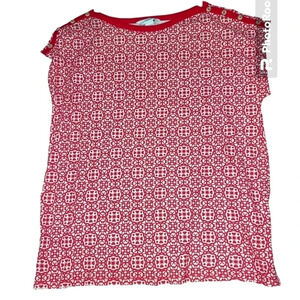 Liz Claiborne Red and White Print Short Sleeve Top